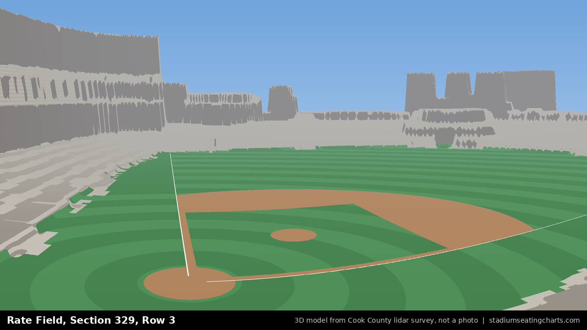 View from Rate Field Section 329, Row 3, looking toward the pitcher's mound