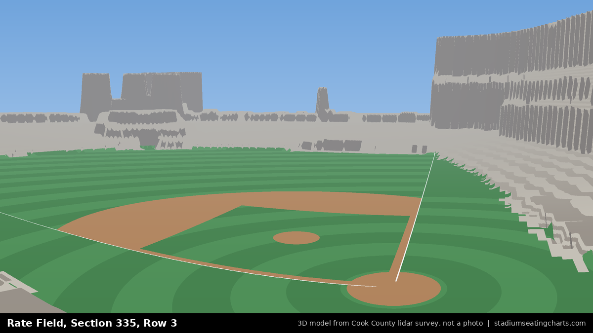 View from Rate Field Section 335, Row 3, looking toward the pitcher's mound