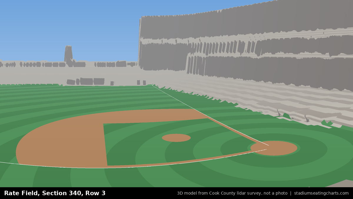 View from Rate Field Section 340, Row 3, looking toward the pitcher's mound