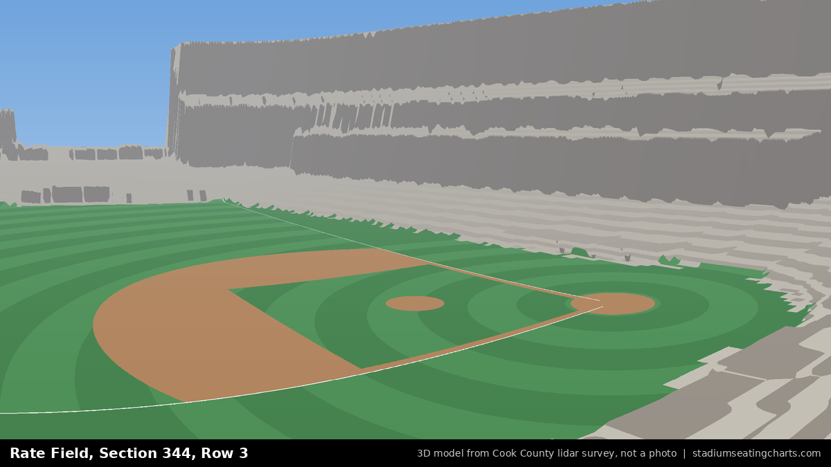 View from Rate Field Section 344, Row 3, looking toward the pitcher's mound