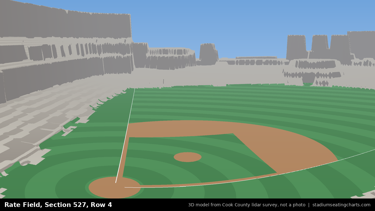 View from Rate Field Section 527, Row 4, looking toward the pitcher's mound