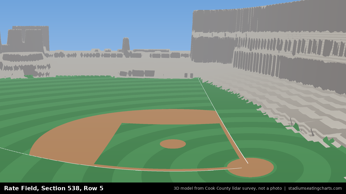 View from Rate Field Section 538, Row 5, looking toward the pitcher's mound