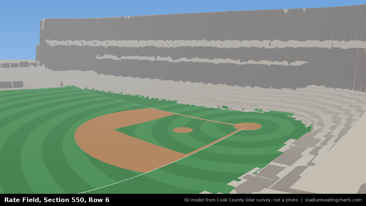 View from Rate Field Section 550, Row 6, looking toward the pitcher's mound