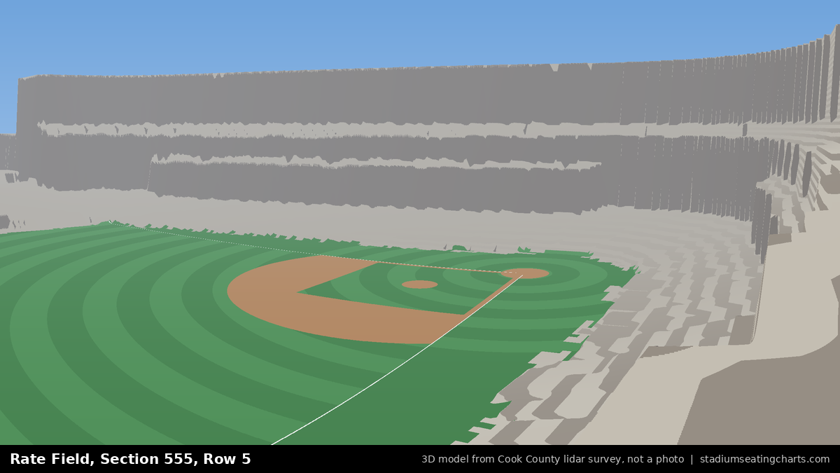 View from Rate Field Section 555, Row 5, looking toward the pitcher's mound