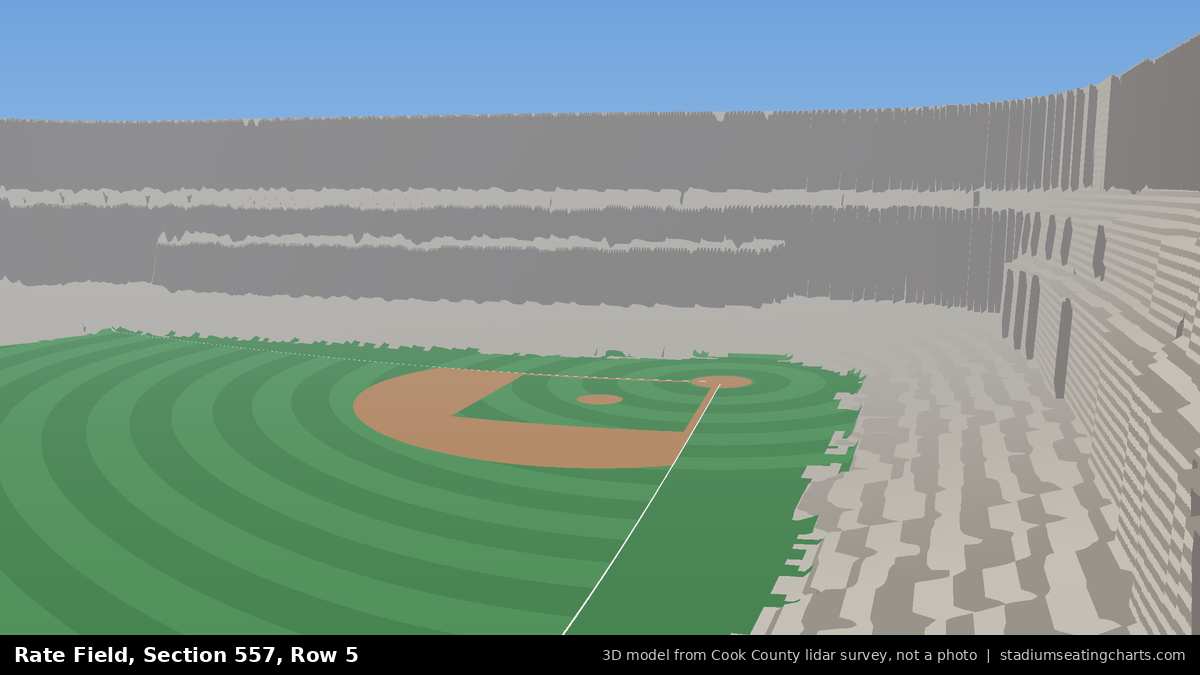 View from Rate Field Section 557, Row 5, looking toward the pitcher's mound