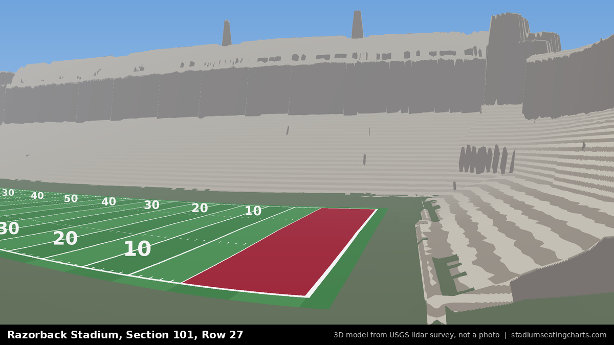 View from Razorback Stadium Section 101, Row 27, looking toward the field