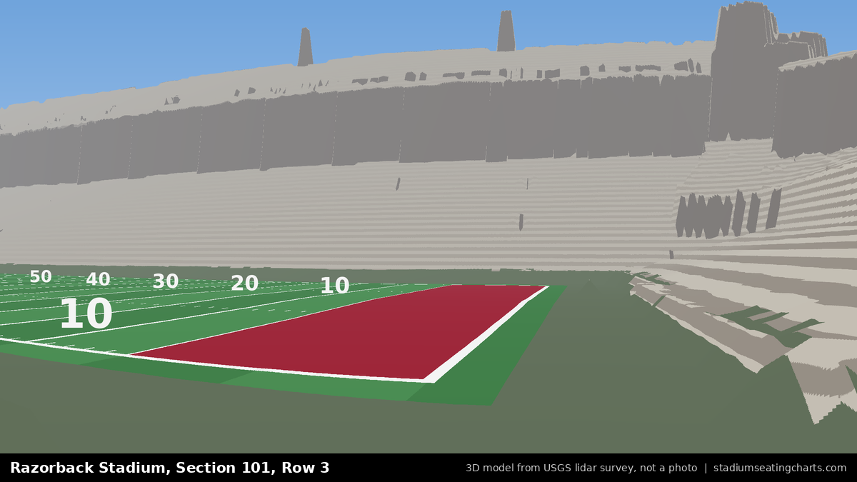 View from Razorback Stadium Section 101, Row 3, looking toward the field