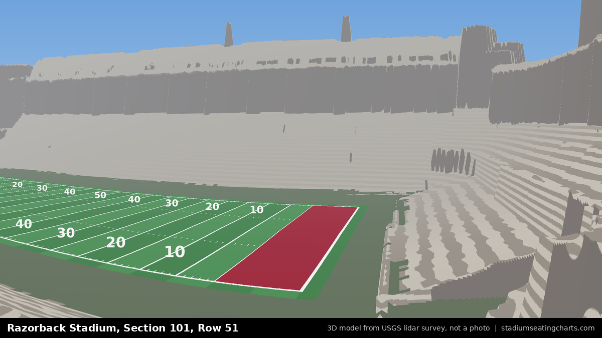 View from Razorback Stadium Section 101, Row 51, looking toward the field