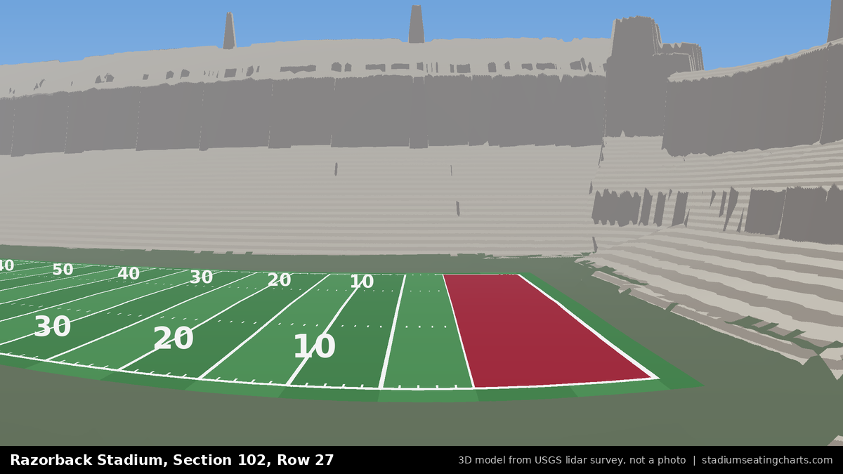 View from Razorback Stadium Section 102, Row 27, looking toward the field