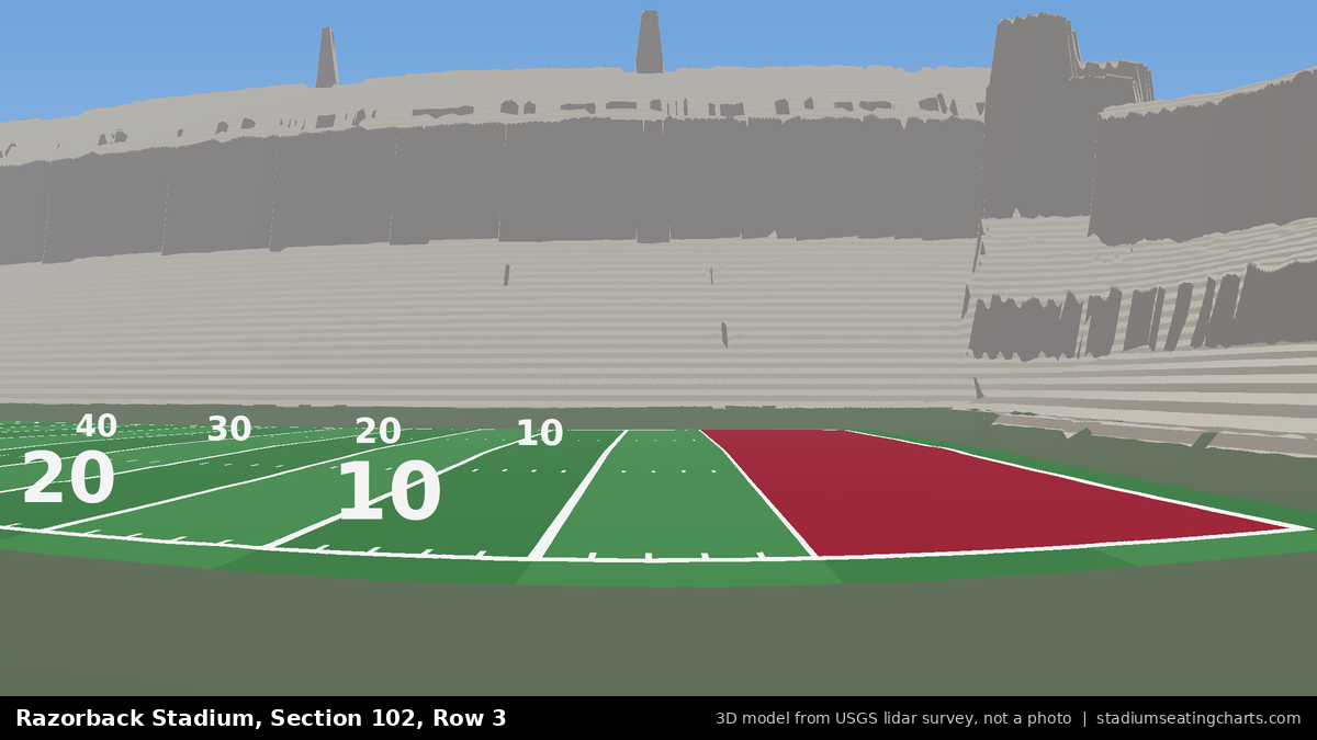 View from Razorback Stadium Section 102, Row 3, looking toward the field