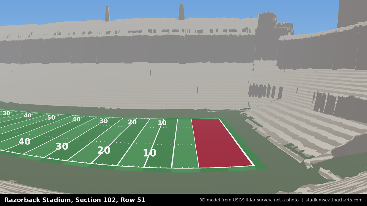View from Razorback Stadium Section 102, Row 51, looking toward the field