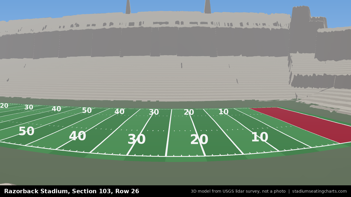 View from Razorback Stadium Section 103, Row 26, looking toward the field