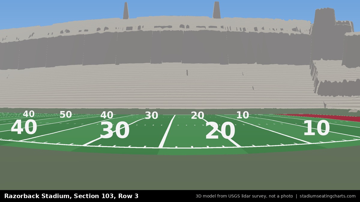 View from Razorback Stadium Section 103, Row 3, looking toward the field