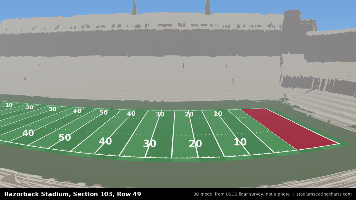 View from Razorback Stadium Section 103, Row 49, looking toward the field