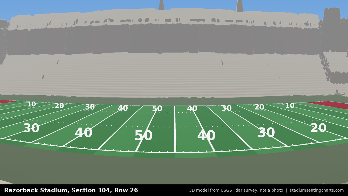 View from Razorback Stadium Section 104, Row 26, looking toward the field