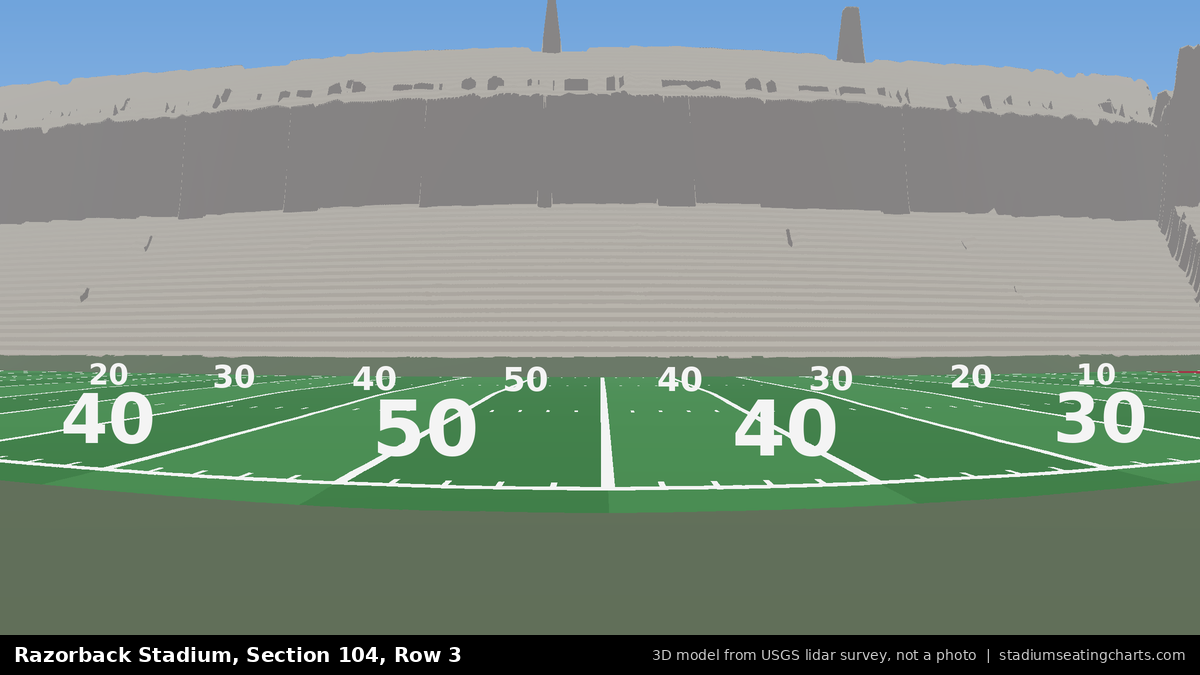 View from Razorback Stadium Section 104, Row 3, looking toward the field