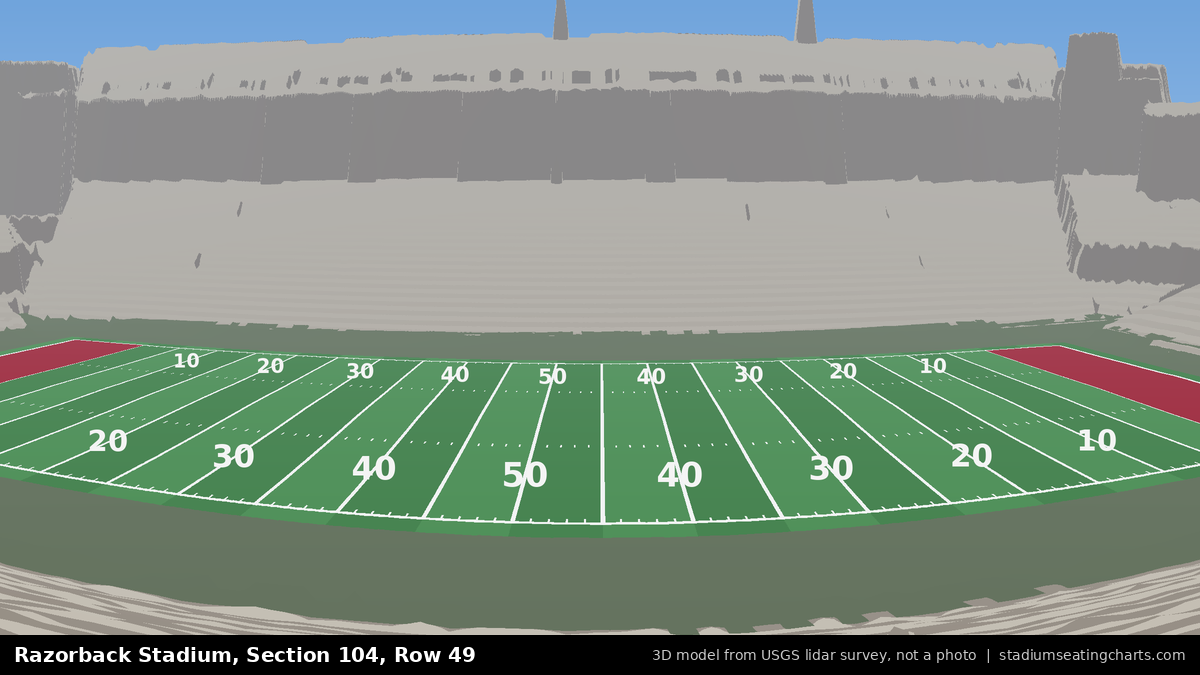 View from Razorback Stadium Section 104, Row 49, looking toward the field