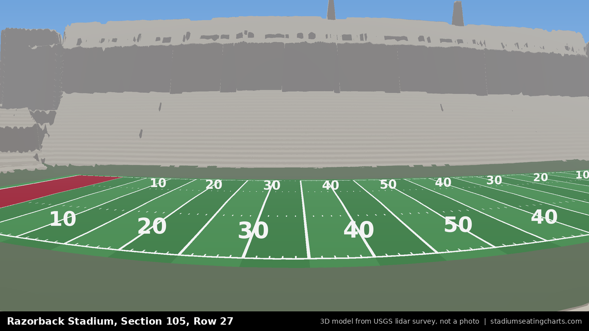 View from Razorback Stadium Section 105, Row 27, looking toward the field