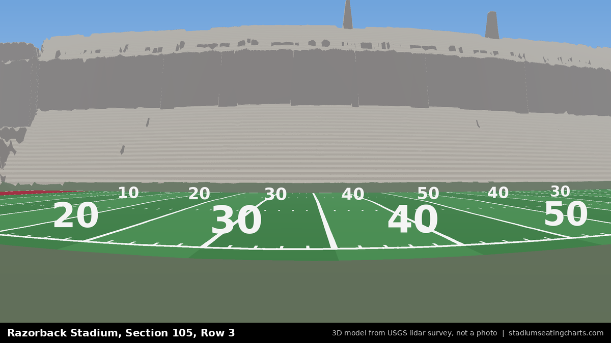 View from Razorback Stadium Section 105, Row 3, looking toward the field