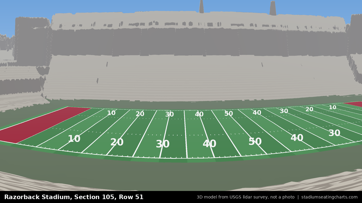 View from Razorback Stadium Section 105, Row 51, looking toward the field