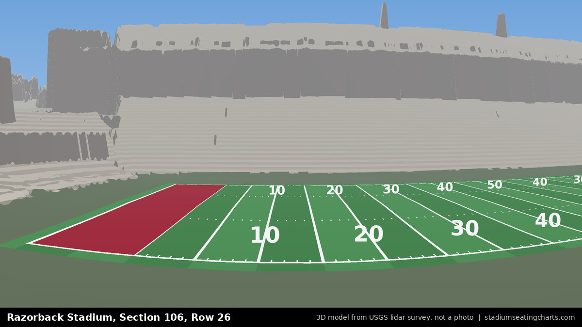 View from Razorback Stadium Section 106, Row 26, looking toward the field