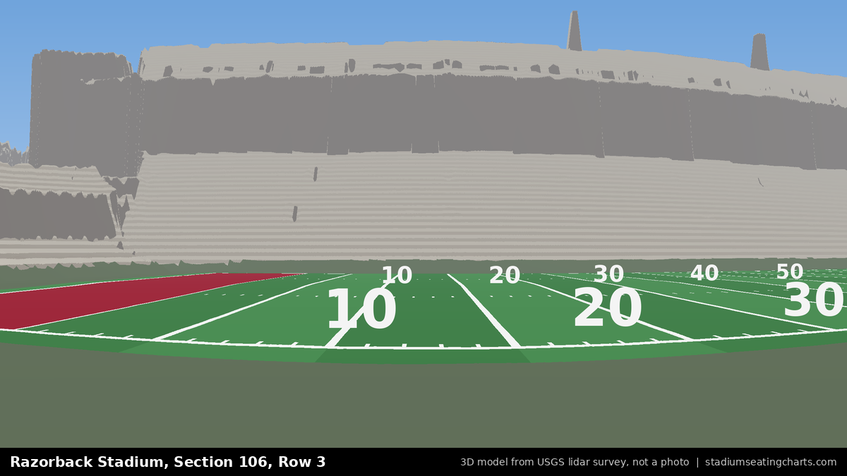 View from Razorback Stadium Section 106, Row 3, looking toward the field