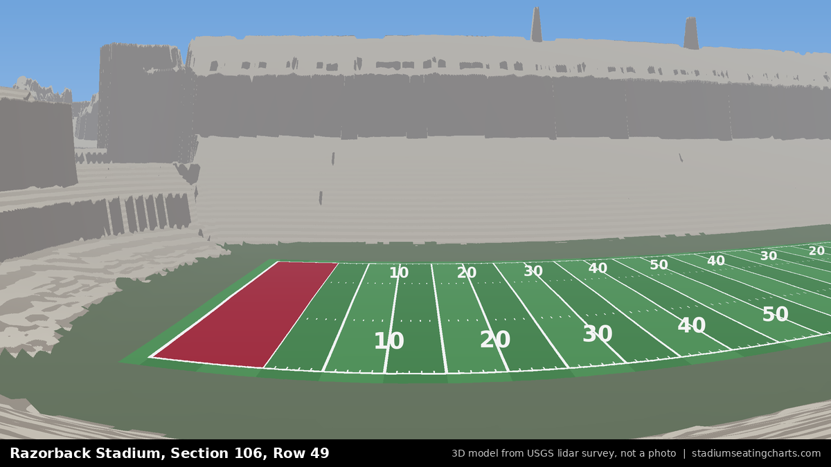 View from Razorback Stadium Section 106, Row 49, looking toward the field