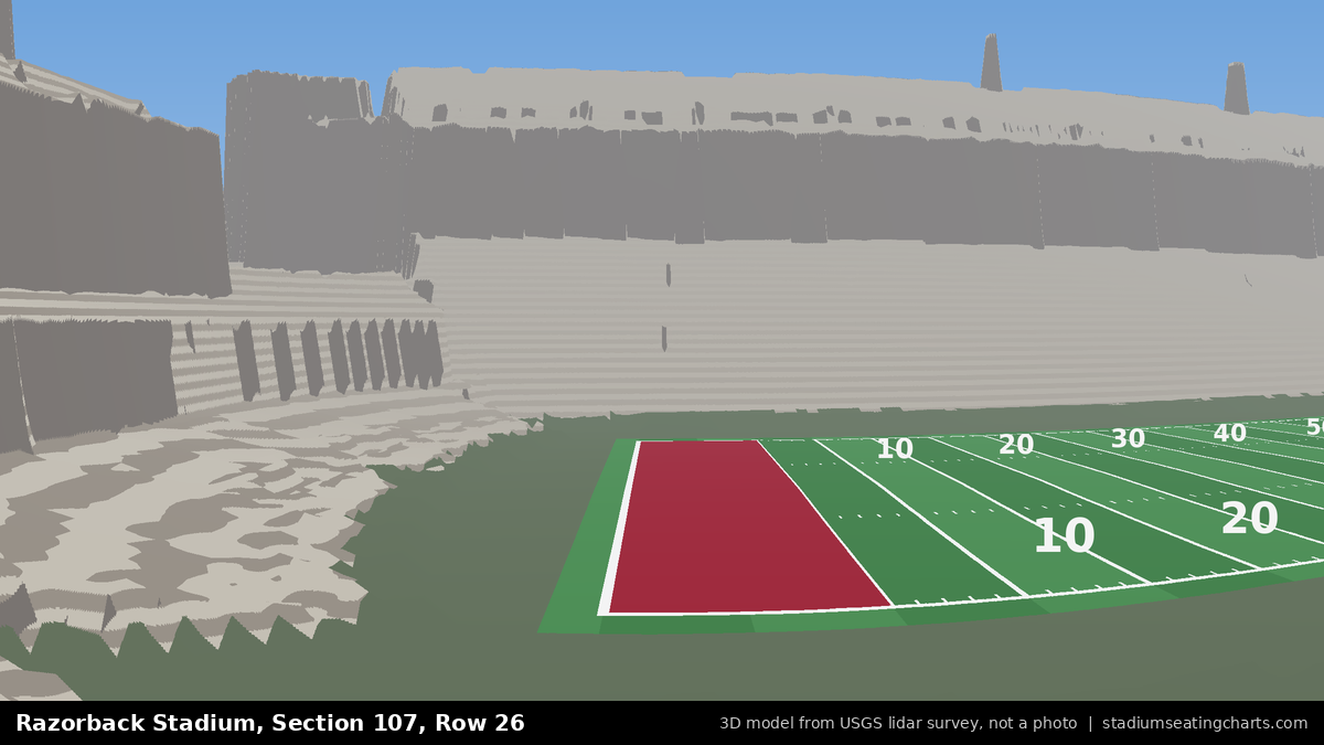 View from Razorback Stadium Section 107, Row 26, looking toward the field