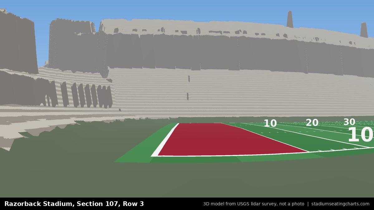 View from Razorback Stadium Section 107, Row 3, looking toward the field