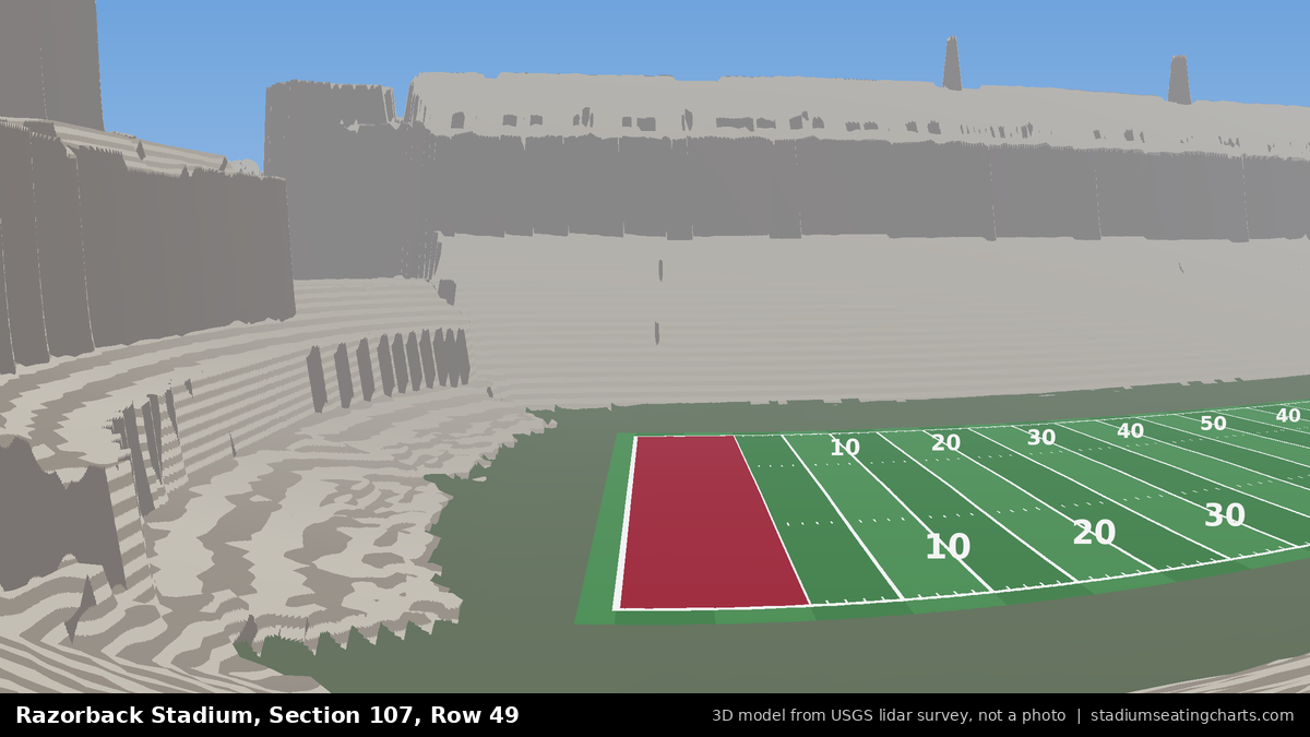 View from Razorback Stadium Section 107, Row 49, looking toward the field