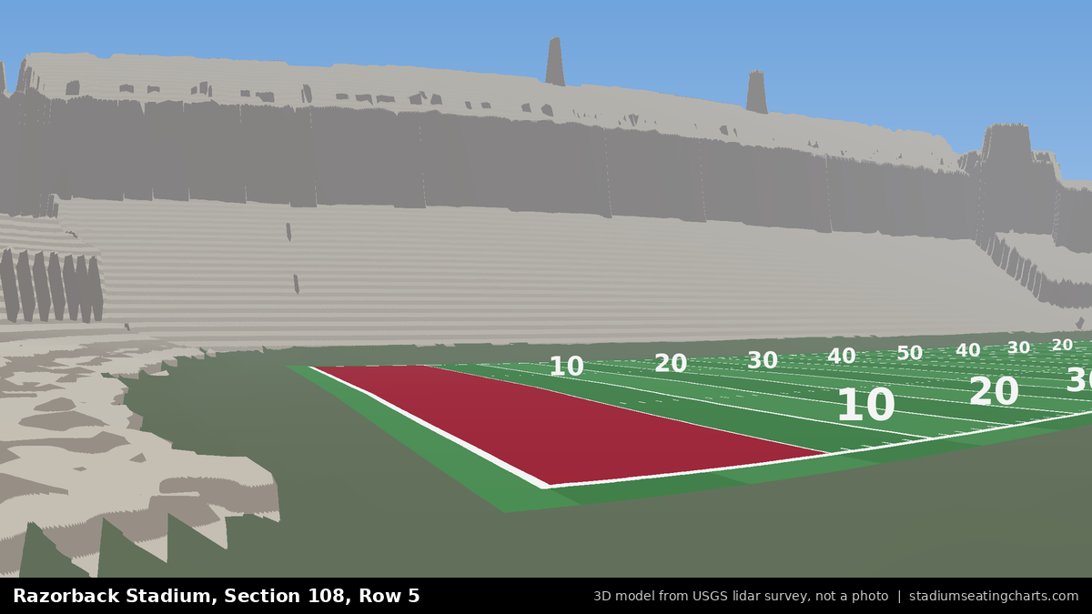 View from Razorback Stadium Section 108, Row 5, looking toward the field