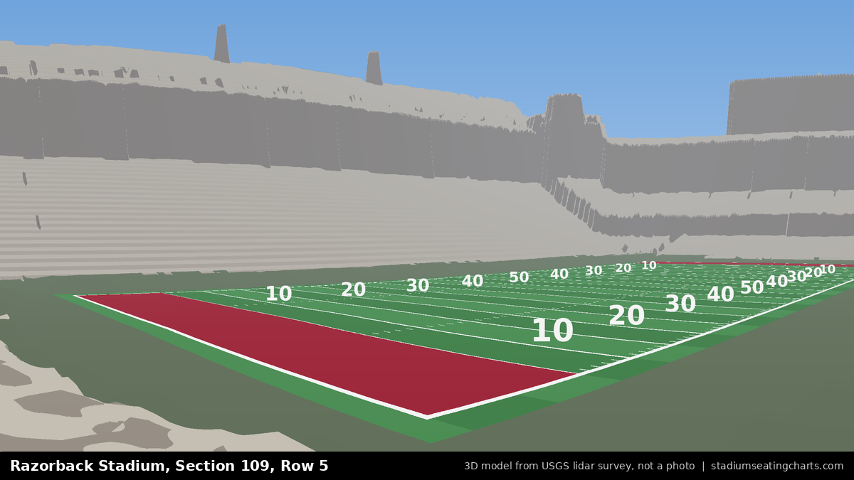 View from Razorback Stadium Section 109, Row 5, looking toward the field