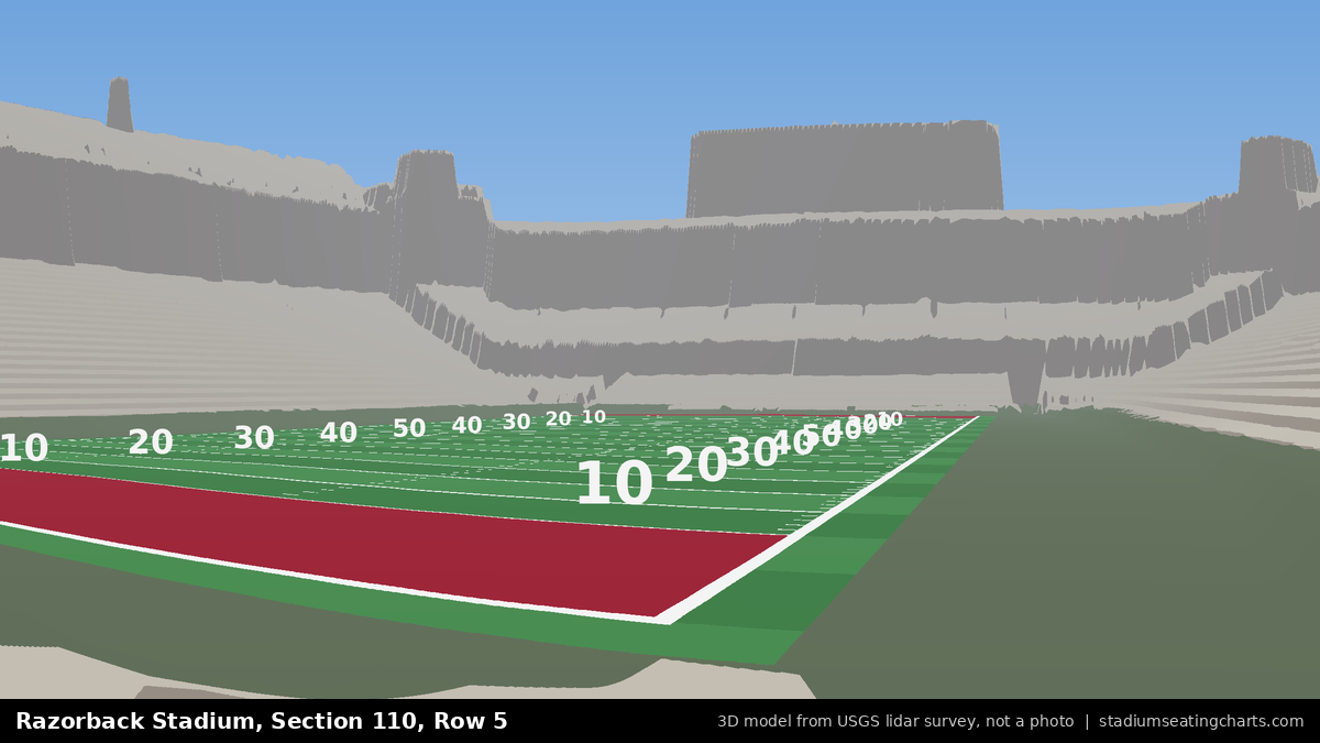 View from Razorback Stadium Section 110, Row 5, looking toward the field