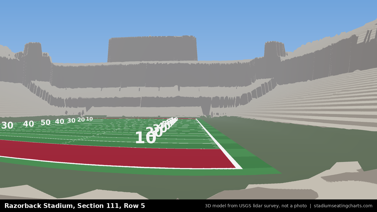 View from Razorback Stadium Section 111, Row 5, looking toward the field