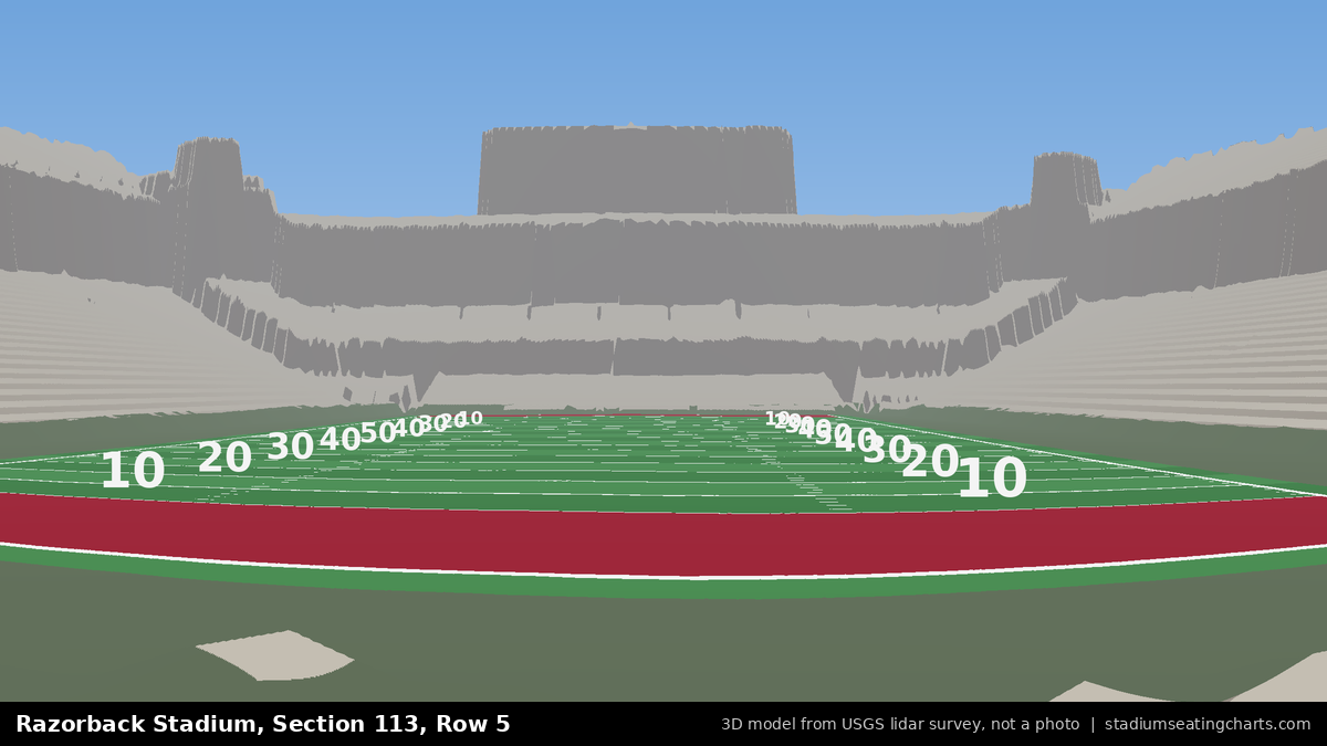 View from Razorback Stadium Section 113, Row 5, looking toward the field