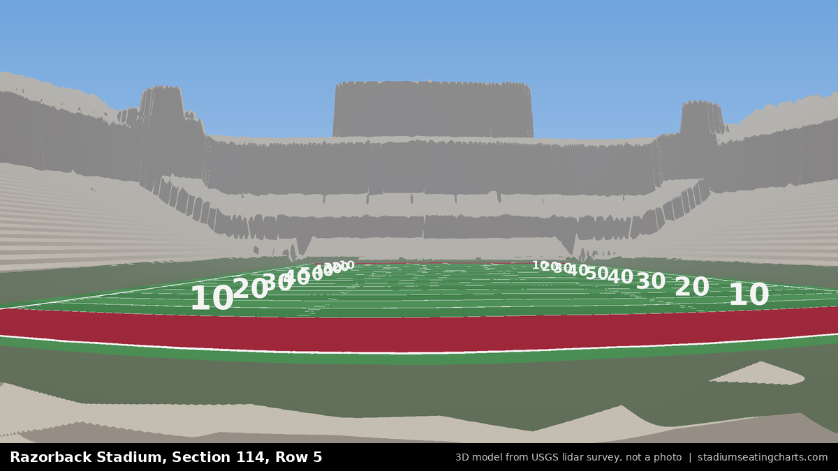 View from Razorback Stadium Section 114, Row 5, looking toward the field