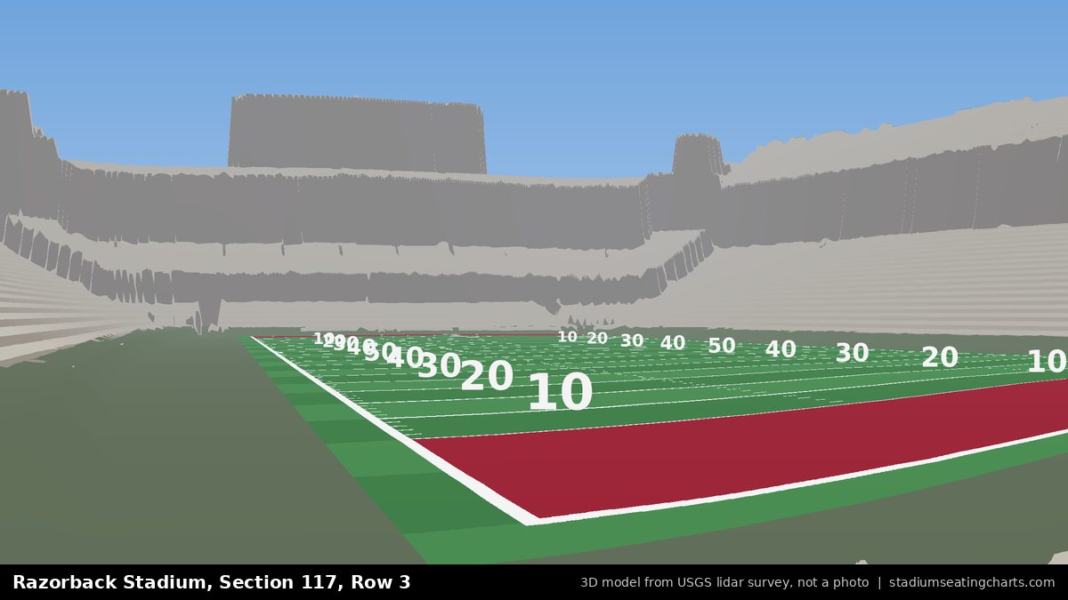 View from Razorback Stadium Section 117, Row 3, looking toward the field