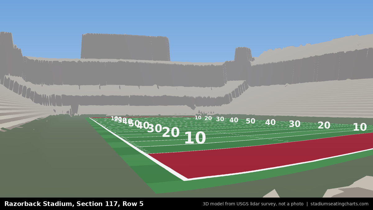 View from Razorback Stadium Section 117, Row 5, looking toward the field