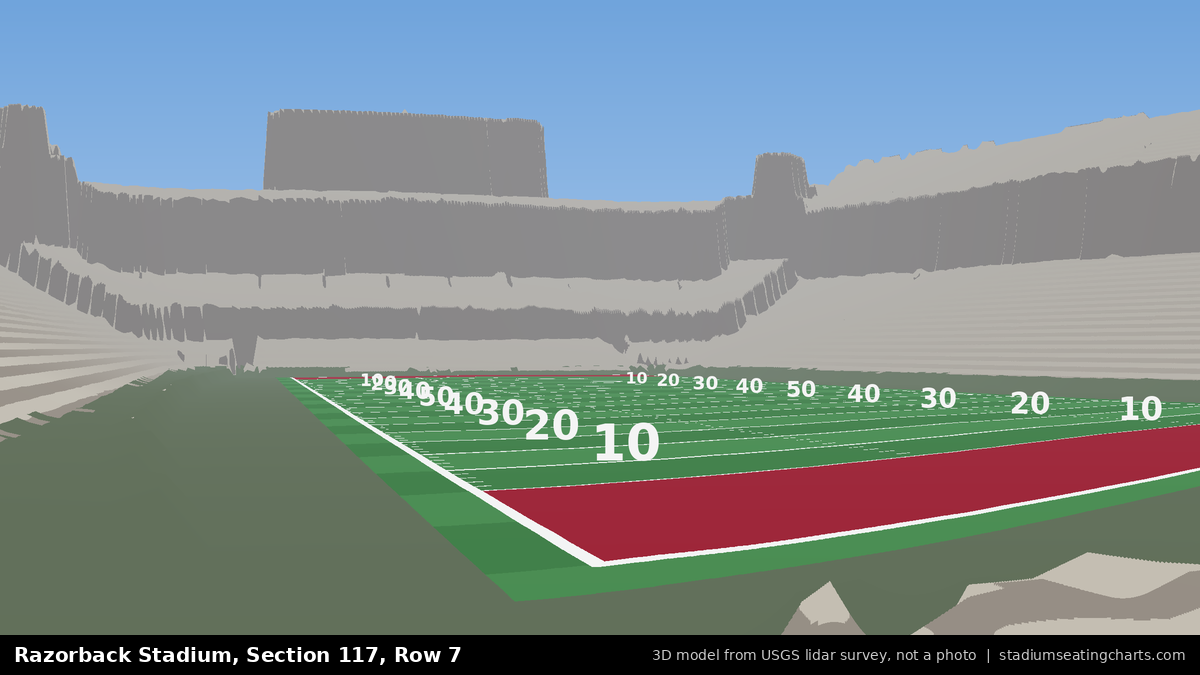 View from Razorback Stadium Section 117, Row 7, looking toward the field