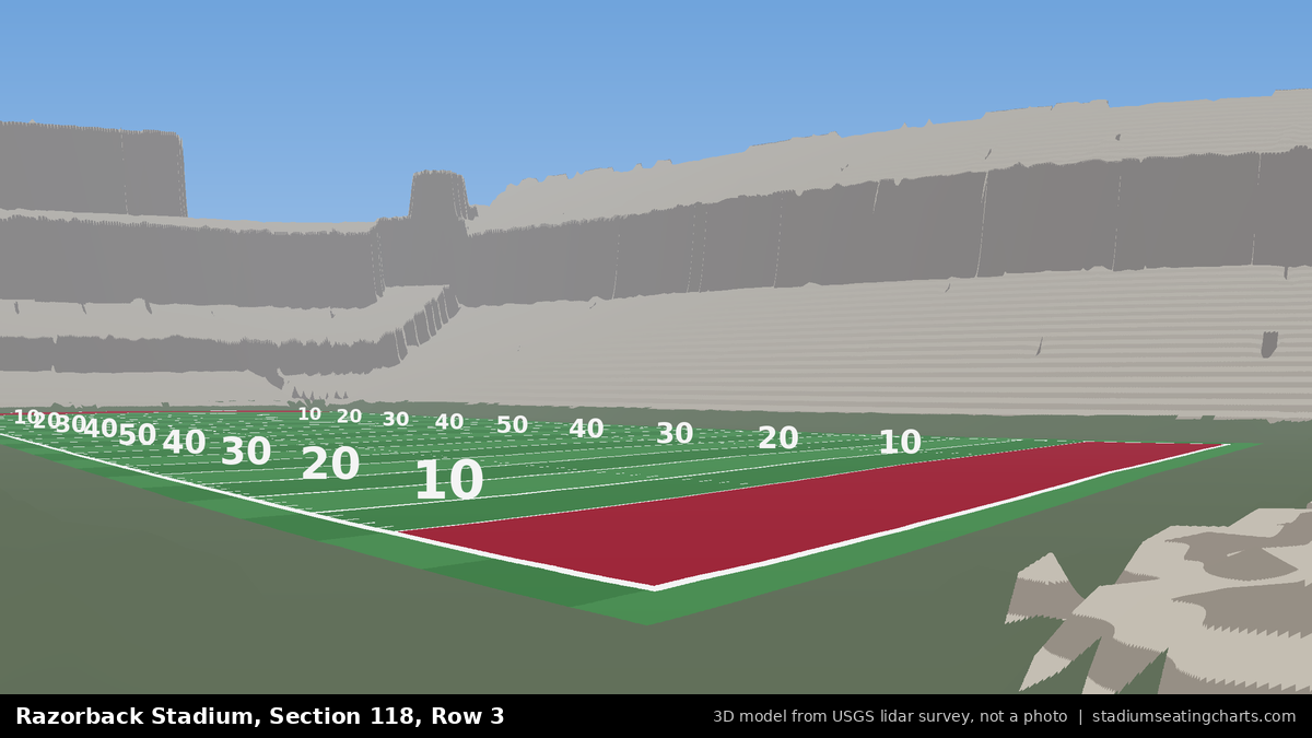 View from Razorback Stadium Section 118, Row 3, looking toward the field