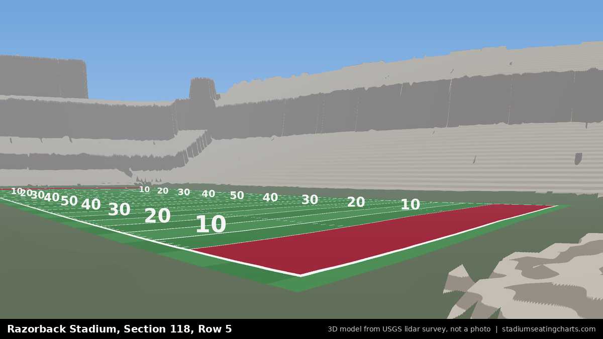 View from Razorback Stadium Section 118, Row 5, looking toward the field