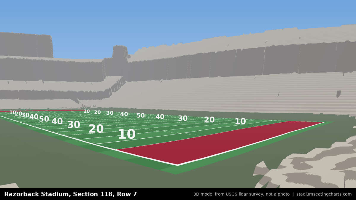 View from Razorback Stadium Section 118, Row 7, looking toward the field
