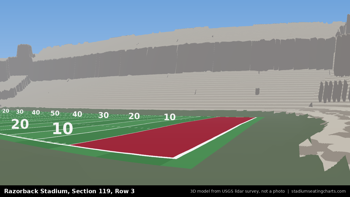 View from Razorback Stadium Section 119, Row 3, looking toward the field