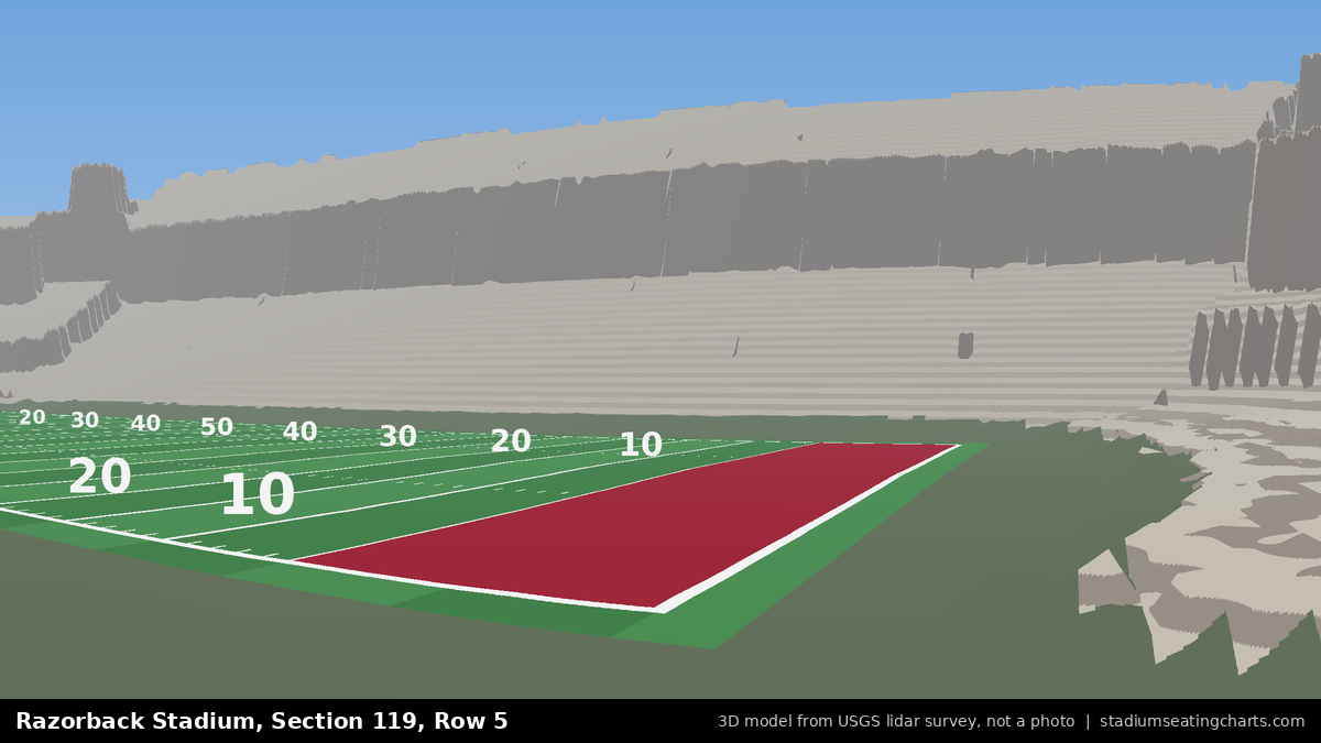 View from Razorback Stadium Section 119, Row 5, looking toward the field