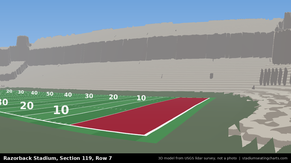 View from Razorback Stadium Section 119, Row 7, looking toward the field