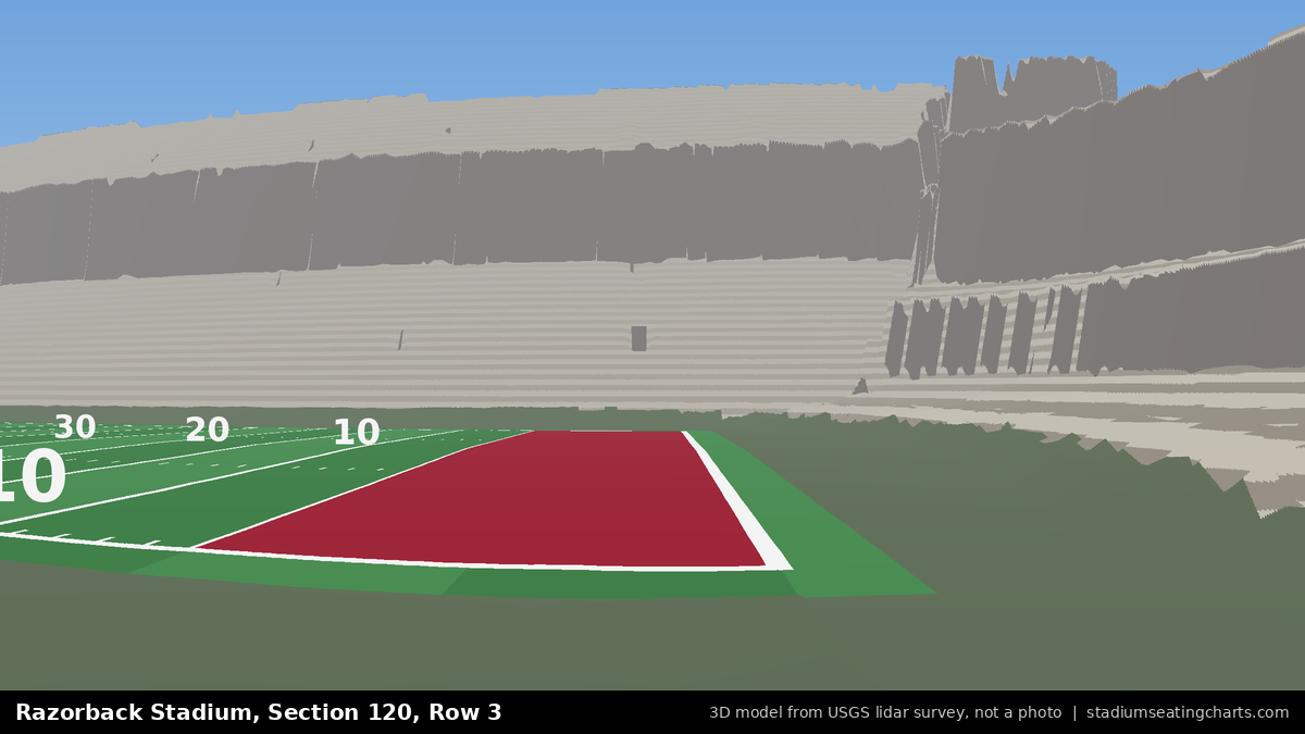 View from Razorback Stadium Section 120, Row 3, looking toward the field