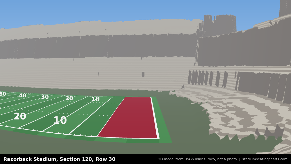 View from Razorback Stadium Section 120, Row 30, looking toward the field