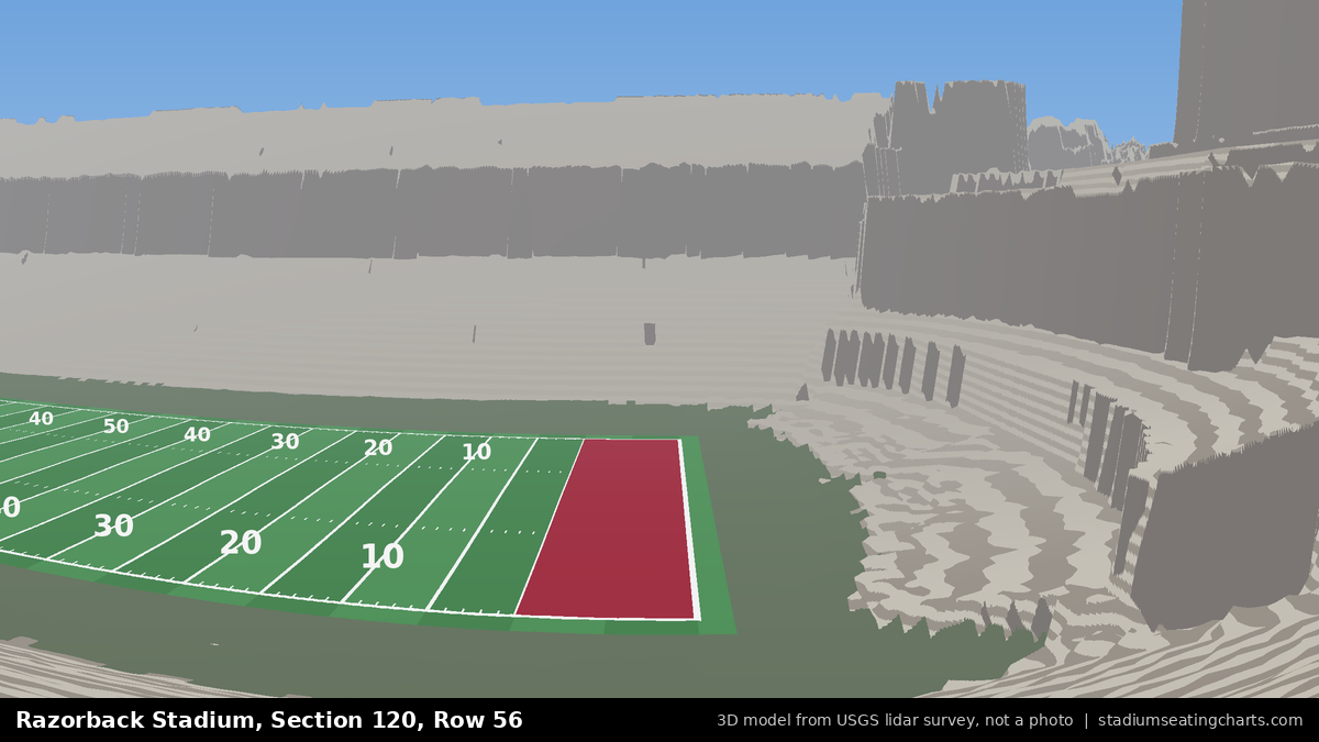 View from Razorback Stadium Section 120, Row 56, looking toward the field