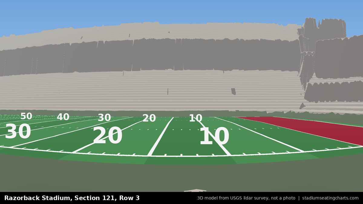 View from Razorback Stadium Section 121, Row 3, looking toward the field