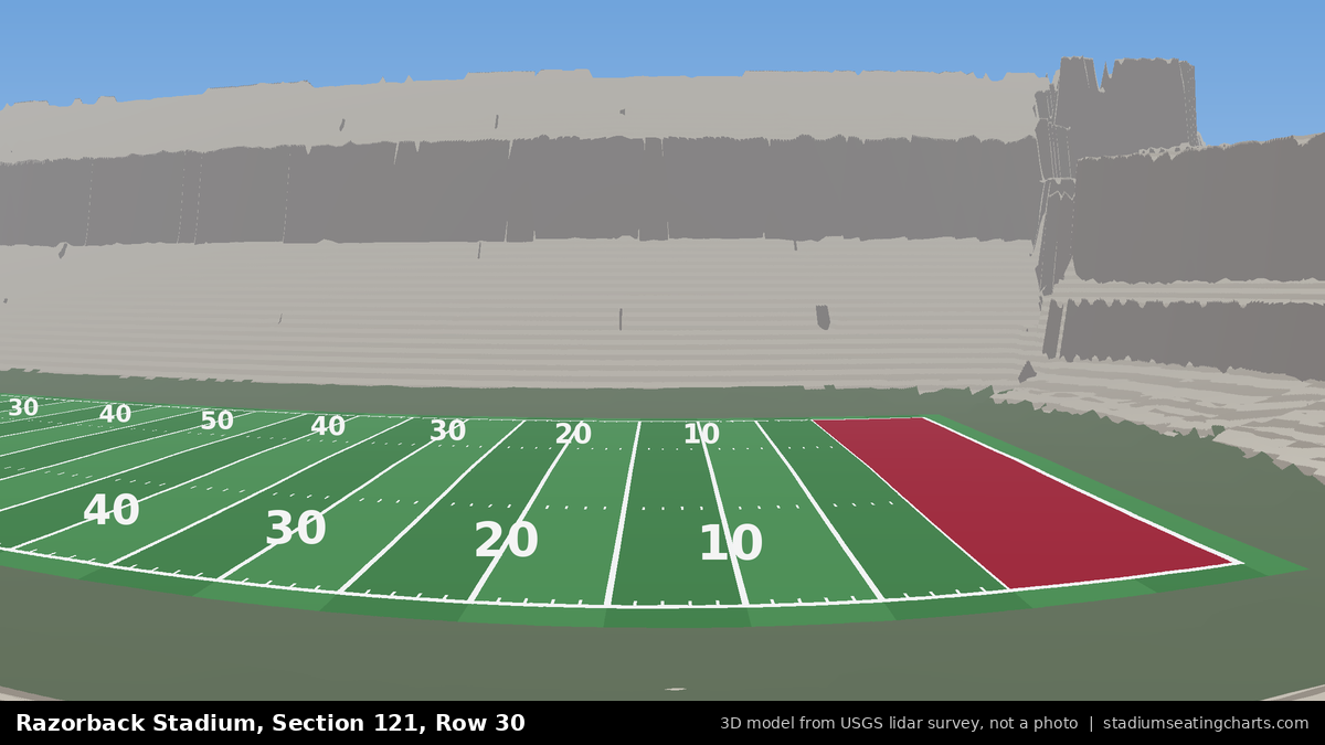 View from Razorback Stadium Section 121, Row 30, looking toward the field